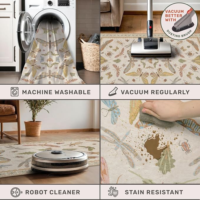 Hazo Haus 3x5 Washable Non-Slip Bathroom Rug, Colorful Insect Rug - Image 4