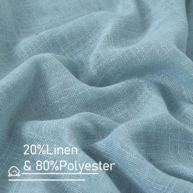LAMIT Stone Blue Linen Curtains 45 Inch Length 2 Panels, Light Filtering Panels - Image 2