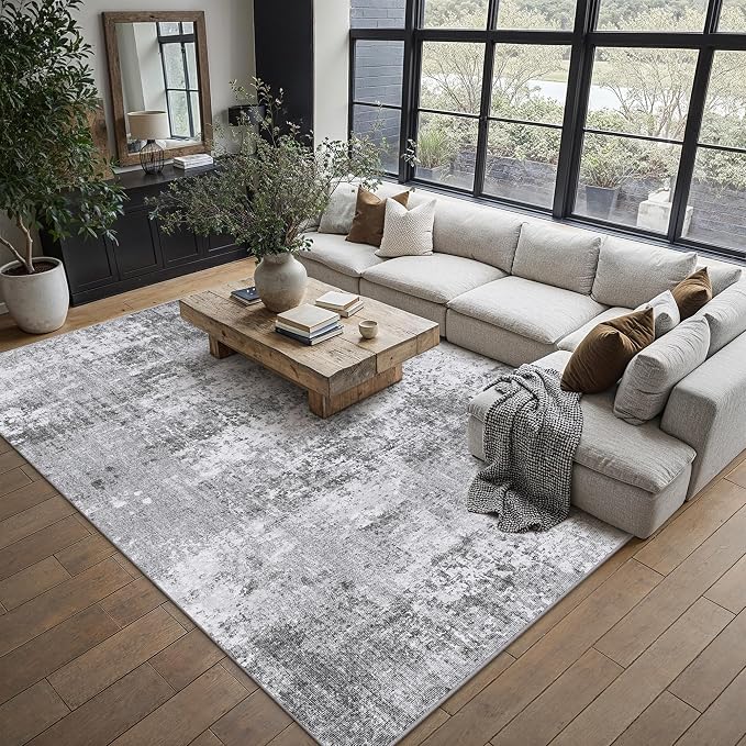 PureCozy 8x10 Grey Area Rug Washable Modern Abstract Living Room Carpet Non - Image 3