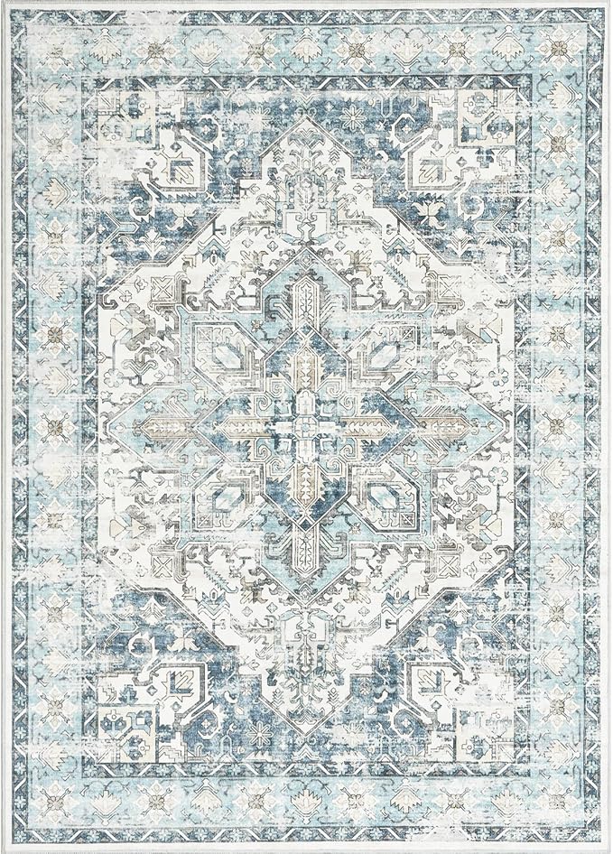 zesthome 9x12 Area Rugs-Washable Rug for Living Room, Non-Slip Backing Rugs, Stain Resistant 9x12 Rug for Bedroom, Ultra-Thin Low Pile Rugs, Vintage Large Home Decor