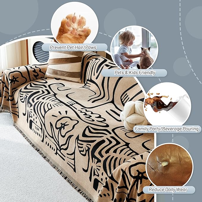MYSKY HOME Couch Cover for Dogs, Washable Couch Covers, Sofa Covers for Sectional Sofa, Couch Cover 2 Cushion Sofa Dogs Furniture Protector, Chenille Sofa Covers for Pets, 71"x118", Abstract Coffee