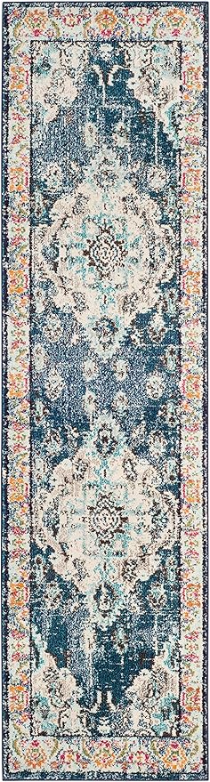 SAFAVIEH Monaco Collection Runner Rug - 2'2" x 6', Navy & Light Blue, Boho Chic Medallion Distressed Design, Non-Shedding & Easy Care, Ideal for High Traffic Areas in Living Room, Bedroom (MNC243N)