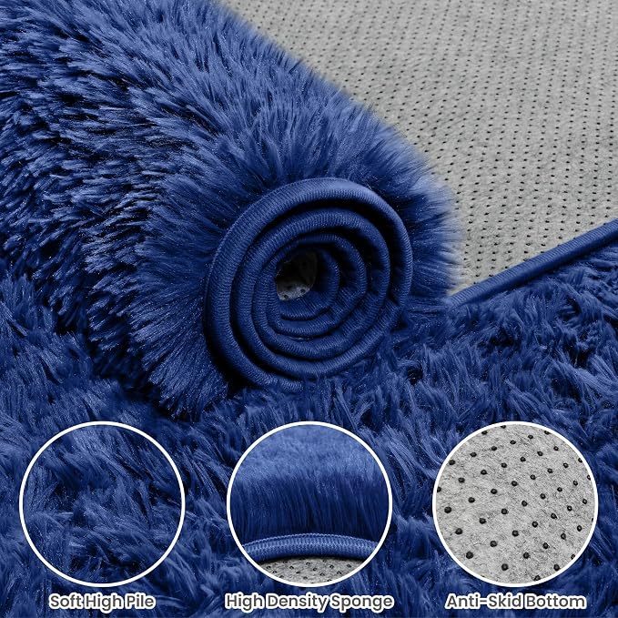 5x7 Area Rugs for Living Room Rug: Soft Fluffy Shag Blue Rugs for Bedroom - Image 6
