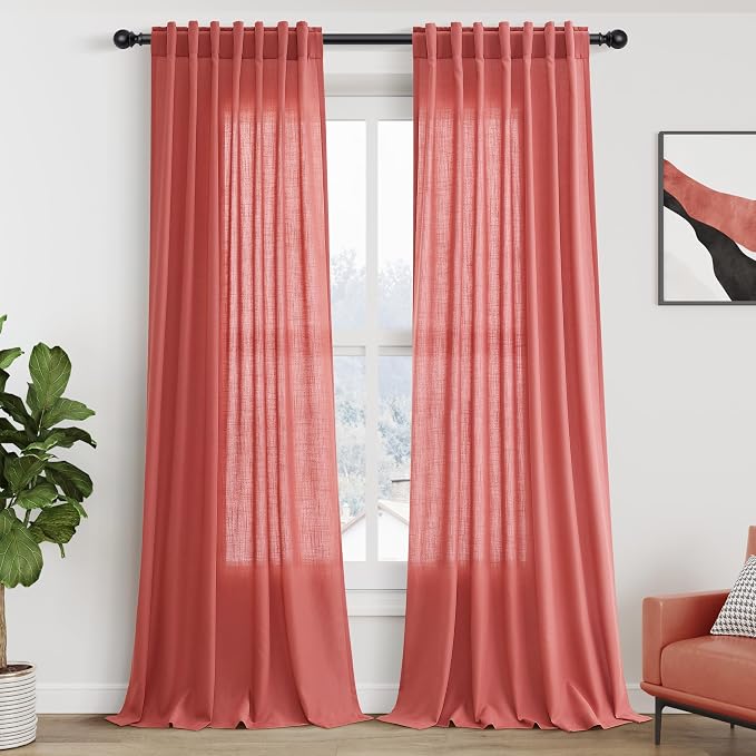 Nanspring Watermelon Red Curtains 108 Inches Long 2 Panels, Semi Sheer Back Tab by Nanspring