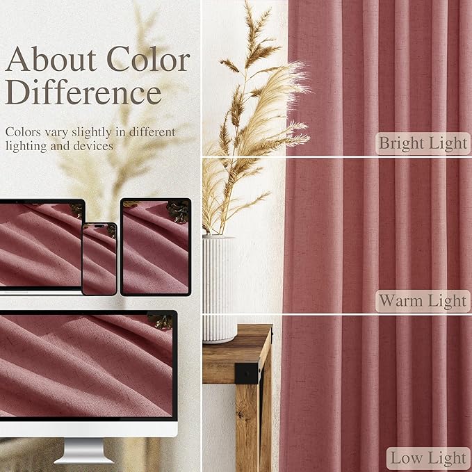 Nanspring Canyon Rose Linen Curtains 96 Inches Long 2 Panels Set - Image 3