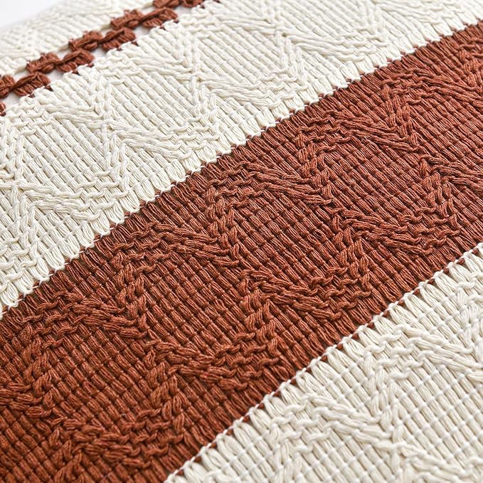 Fancy Homi Set of 1 Rust Boho Long Lumbar Decorative Throw Pillow Cover 12x20 - Image 4