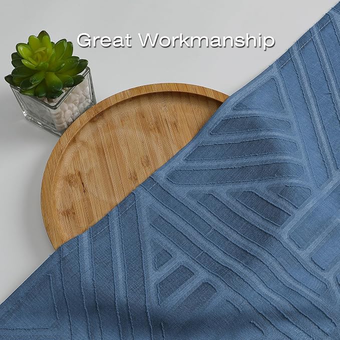 Simplebrand Dusty Blue Semi Sheer Curtains 54 Inch Length 2 Panels, Geometric - Image 6