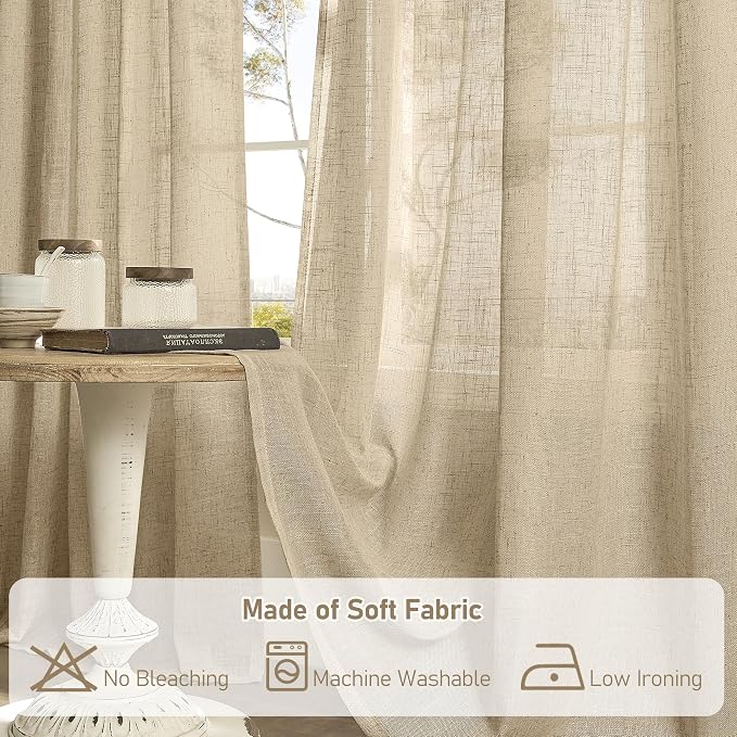 LAMIT Linen Blended Curtains for Bedroom, Faux Linen Textured Light Filtering - Image 8