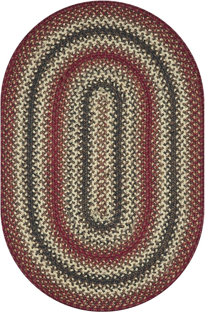 Homespice Chester Oval Braided Rug 5x8', Red Rug, Ideal for Country Style Living Room Rug