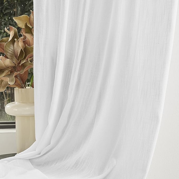 MYSKY HOME White Curtains 84 Inch Length 2 Panels Set, Semi Sheer Cotton Blend - Image 7