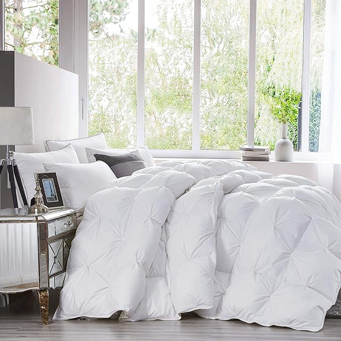 Luxurious All-Season Goose Down Comforter California King (Cal King) Size Duvet Insert, Exquisite Pinch Pleat Design, 1200 Thread Count 100% Egyptian Cotton, 75 oz Fill Weight, White