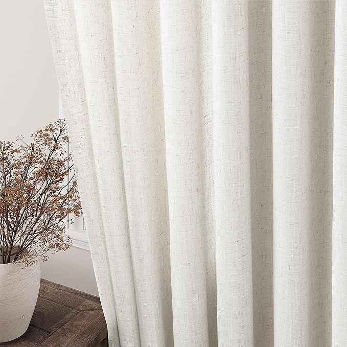 Extra Long Curtains 120 inch Length 2 Panels Back Tab Neutral Farmhouse Drapes - Image 2