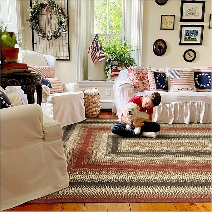 Homespice Chester Braided Area Rug 5x8' Perfect Country Living Room Décor