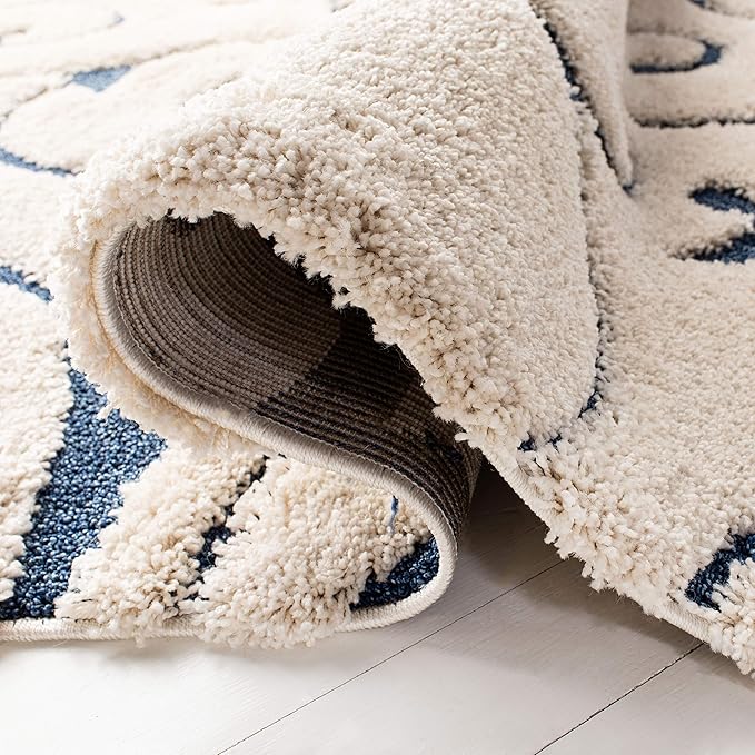SAFAVIEH Area Rug 8x10 - Florida Shag Collection - Large - Cream & Blue, Scroll Design, Non-Shedding & Easy Cleaning, Plush Thick Pile, Ideal for Living Room, Bedroom, Dining Space (SG455-1165)