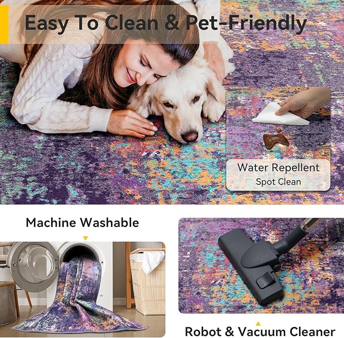 Washable Area Rugs 8ft Non-Slip Modern Abstract Soft - Image 4
