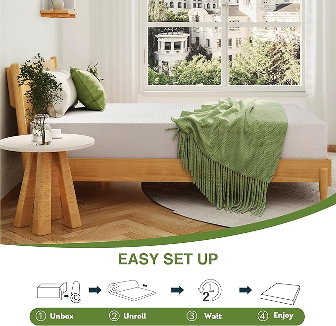 King Size Memory Foam Mattress, 12 Inch Bed Mattress in a Box with Cooling Green Tea Gel, Relieve Pressure with Medium Support, CertiPUR-US Certified, 80''L x 76''W, White