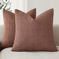 Foindtower Set of 2 Decorative Linen Check Throw Pillow Covers Neutral Farmhouse Vintage Cushion Covers Modern Boho Home Decor for Sofa Chair Couch Bedroom Living Room Outdoor,16×16 Inch,Autumnal Red