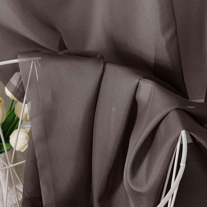 Aiyufeng Chocolate Sheer Curtains 54 Inches Long 2 Panels, Solid Voile Top Dual - Image 7