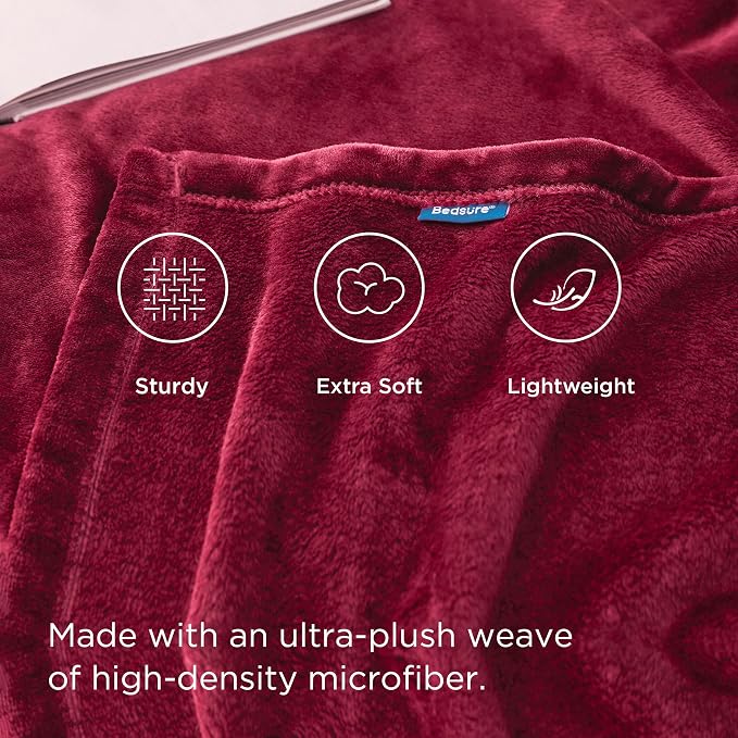 Bedsure GentleSoft Fleece Blanket Twin Size Red - Image 3