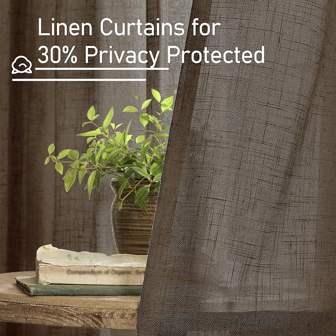 LAMIT 40 Inch Linen Curtains for Kitchen Windows, Semi Sheer Light Filtering - Image 6