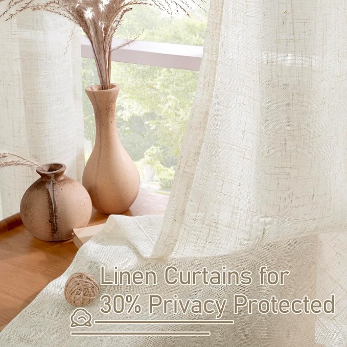 LAMIT Linen Sheer Curtains 96 inches Long 2 Panel Set, Light Filtering Neutral - Image 5