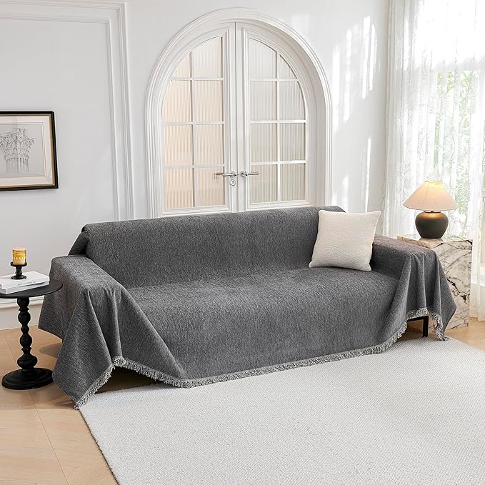 MYSKY HOME Couch Cover for Dogs Washable Couch Covers for 3 Cushion Couch Sofa Super Soft Sofa Slipcover Non Slip Sofa Cover, Chenille Sofa Covers for Dogs, Furniture Protector, 71"x150", Dark Grey