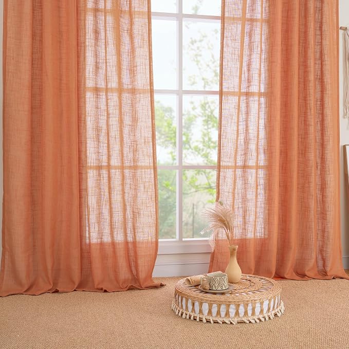 LAMIT Linen Curtains 48 Inch Length 2 Panels, Light Filtering Panels Back Tab - Image 9