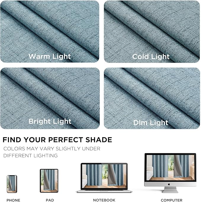 Joydeco 100% Blackout Curtains for Bedroom - Natural Linen Curtains 42" W x 84" L Long, Thermal Insulated 2 Panels Light Blocking Drapes, Rod Pocket & Back Tabs, Darkening Privacy for Living Room