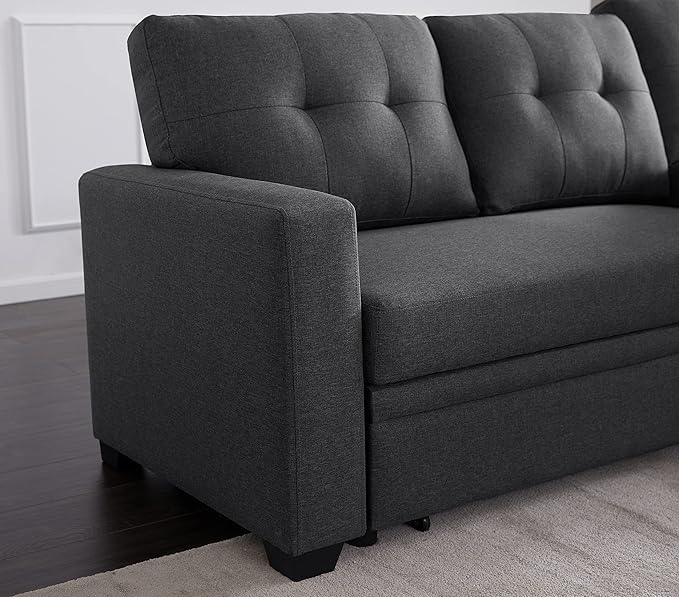 Devion Furniture Garisa 4-in-1 Convertible L Shaped Couch with Pull Out Bed and Storage, Sectional Sleeper Sofa with Reversible Chaise for Living Room, Apartment, Bedroom, Office