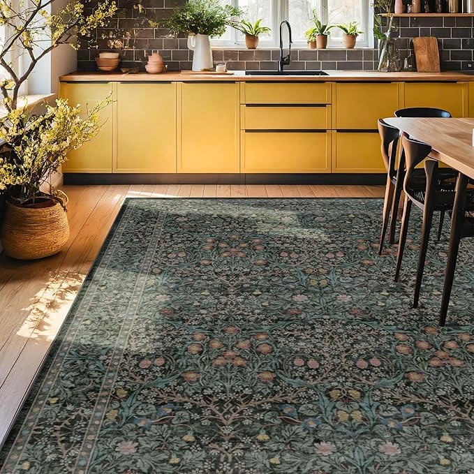 Washable Dark Green Rug for Living Room - Image 4