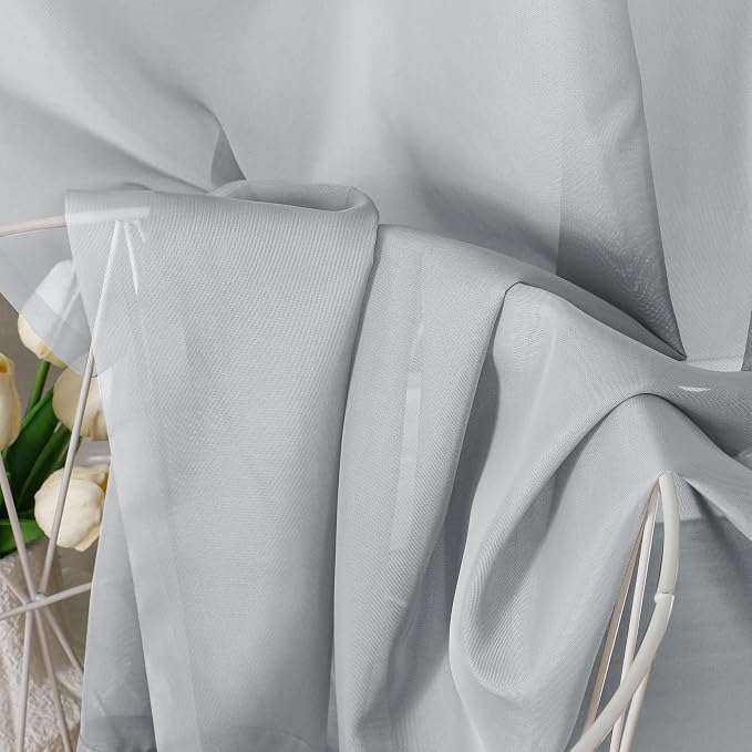 Aiyufeng Light Grey Sheer Curtains 45 Inch Length 2 Panels Set, Light Filtering - Image 5