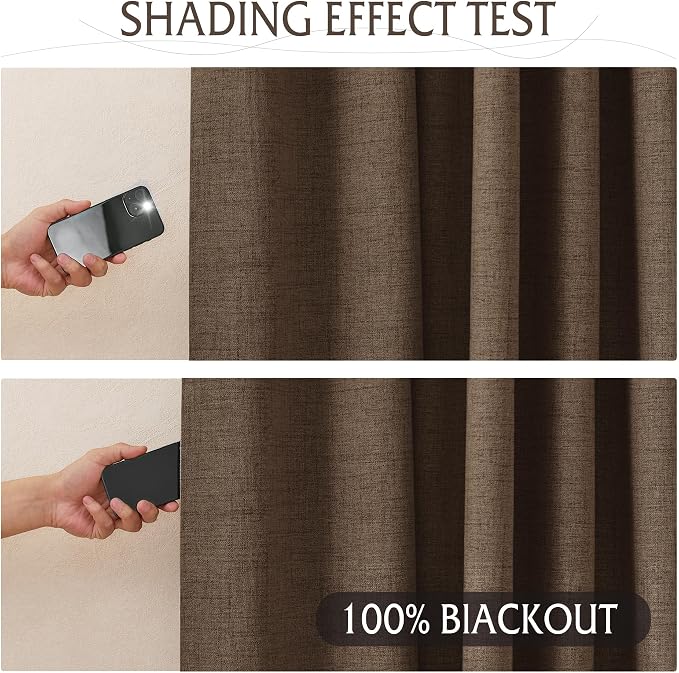 RYB HOME Coffee 100% Blackout Short Curtains 52 Width 45 inch Length, Light - Image 2