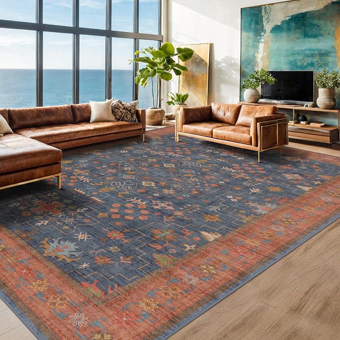 Hazo Haus Washable Navy Blue Living Room Rug, 7x10 Area Rug by HazoHaus