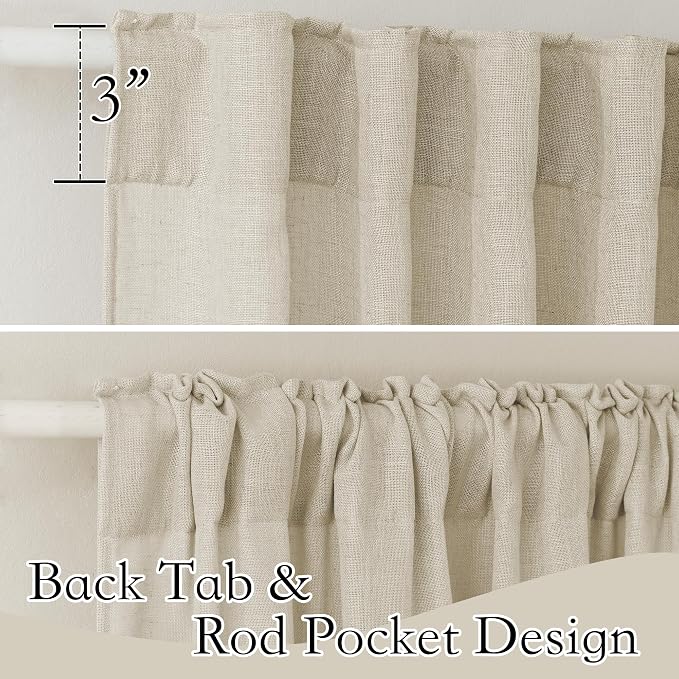RYB HOME Semi Sheer Curtains 120 inches Long, Faux-Linen Privacy Sheer Drapes - Image 2