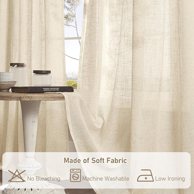LAMIT Light Filtering 63 inch Length Sheer Curtains, Soft Semi Sheer Linen - Image 8