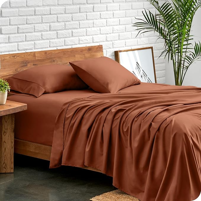 Bare Home King Sheet Set - Luxury 1800 Ultra-Soft Microfiber Queen Bed Sheets - Double Brushed - Deep Pockets - Easy Fit - 4 Piece Set - Bedding Sheets & Pillowcases (King, Terracotta)