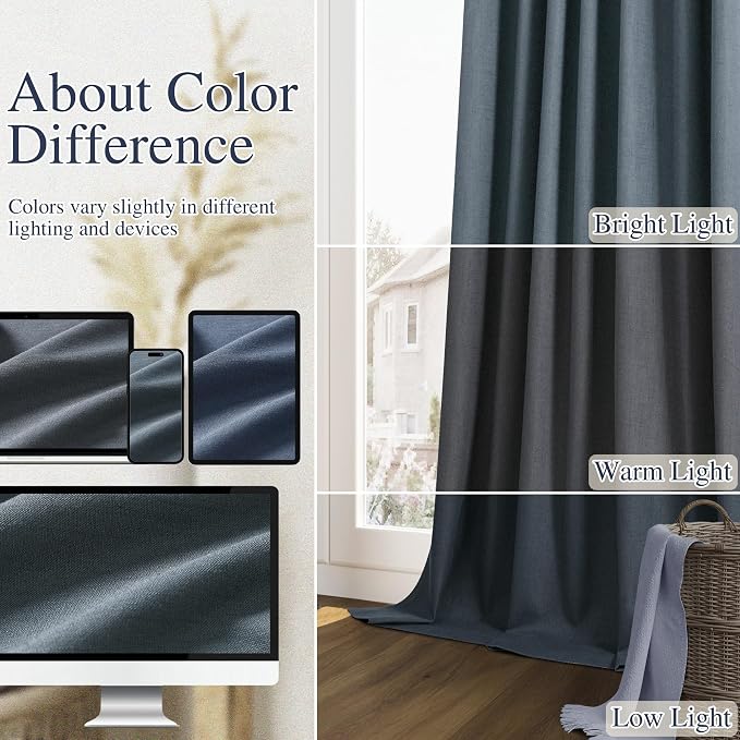 Guken 100% Blackout Linen Curtains 90 Inch Length 2 Panels Set - Image 7