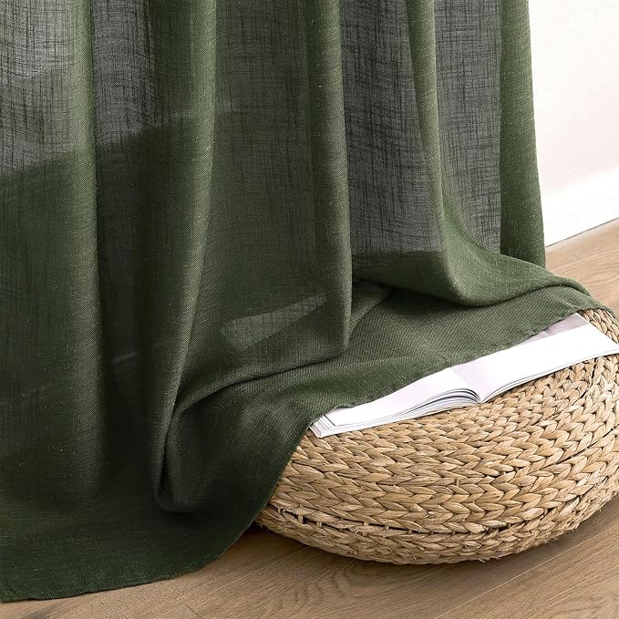 MIULEE Olive Green Short Linen Curtains 45 Inch Length 2 Panels - Image 7