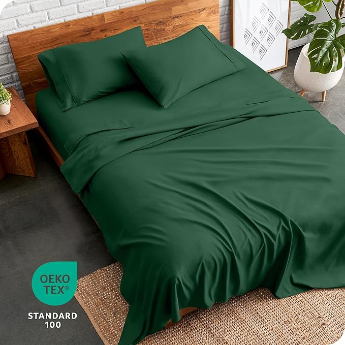 Bare Home Queen Sheet Set - Luxury 1800 Ultra-Soft Microfiber Bed Sheets - Double Brushed - Deep Pockets - Easy Fit - 4 Piece Set - Bedding Sheets & Pillowcases (Queen, Forest Green)