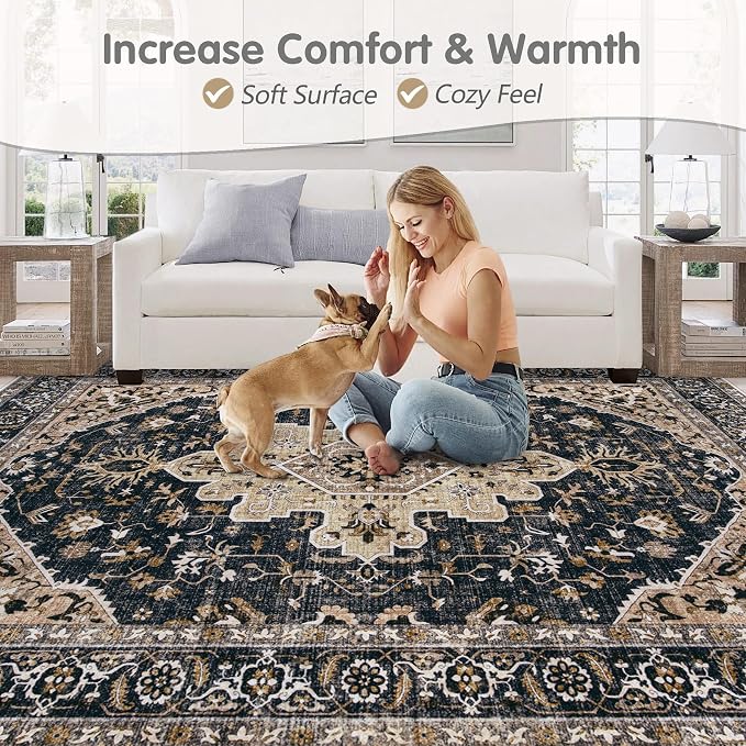 Area Rugs 5x7 Vintage Rug: Washable Living Room Rug Retro Medallion Distressed - Image 6