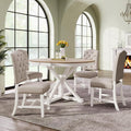 SogesPower 5-Piece Round Farmhouse Retro Dining Table Set for 4, Space-Saving Kitchen Table Set with Extendable Table and 4 Upholstered Chairs for Dining Room Living Room,Oak Natural Wood