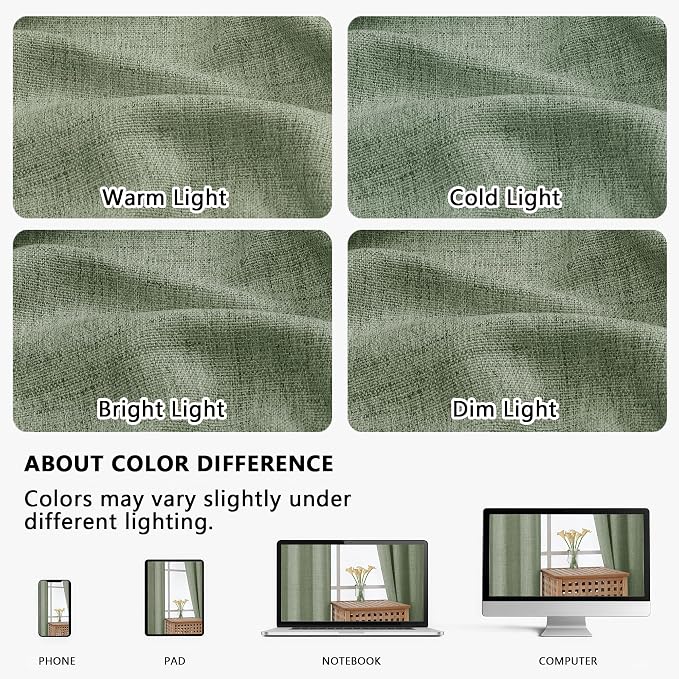 OVZME Green Valance for Windows, Light Filtering Faux Linen Textured Small - Image 8