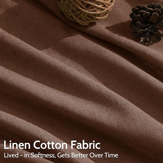 Mocha Brown Linen Curtains 63 Inches Long 2 Panel Sets - Image 4