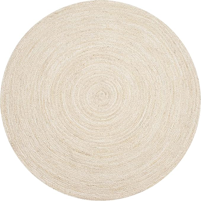 Hausattire Hand Woven Jute Braided Rug, 4’ Round – Off White, Reversible Boho - Image 9