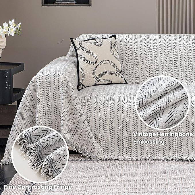 Nobildonna Sofa Cover Washable Soft Thicken Chenille Couch Cover with Tassel,Waterproof Sofa Slipcover for 2-3 Cushion Couch,Sectional Sofa,L-Shaped Furniture Protector Pet-Friendly,Beige 91"x118"