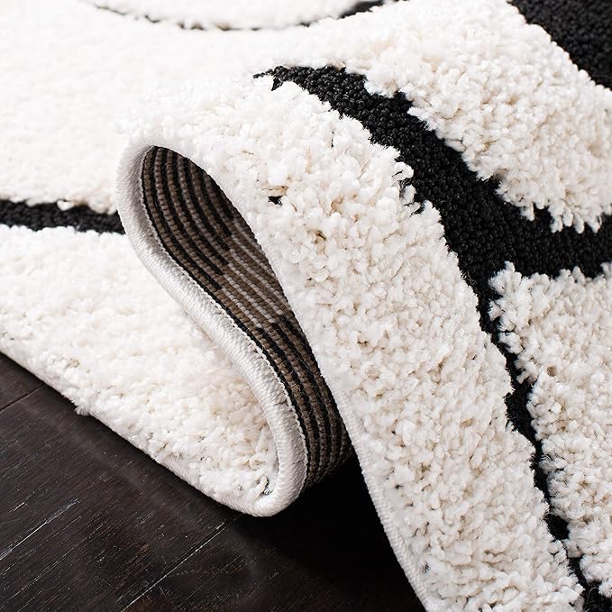 SAFAVIEH Florida Shag Collection Area Rug - 8' x 10', Ivory & Black, Scroll Design, Non-Shedding & Easy Care, 1.2-inch Thick Ideal for High Traffic Areas in Living Room, Bedroom (SG455-1290)