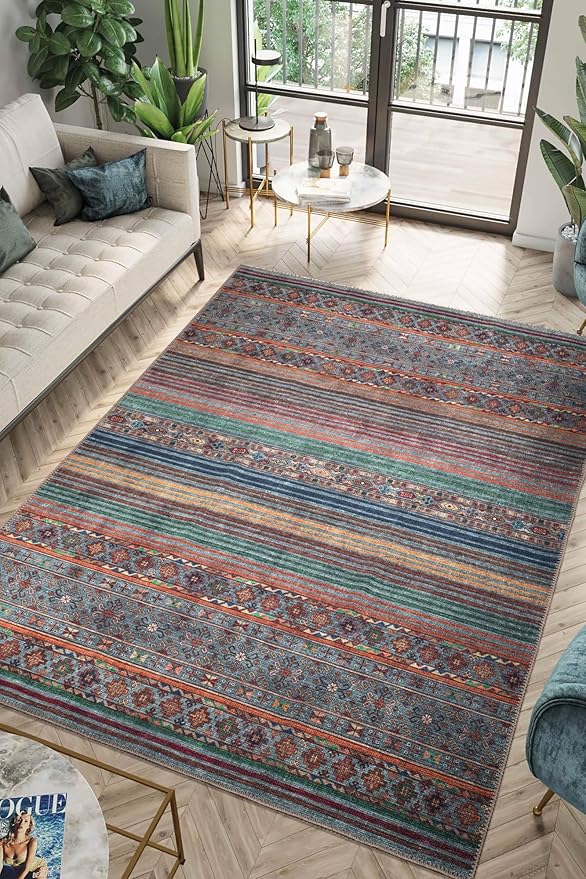 Keen Home Design 10x14 Rug - Machine Washable Area Rug with Non-Slip Backing, Ideal for Living Room, Dining Room, Bedroom - Vintage, Easy Clean, Durable, Low Pile Rug - (9'7" x 14')