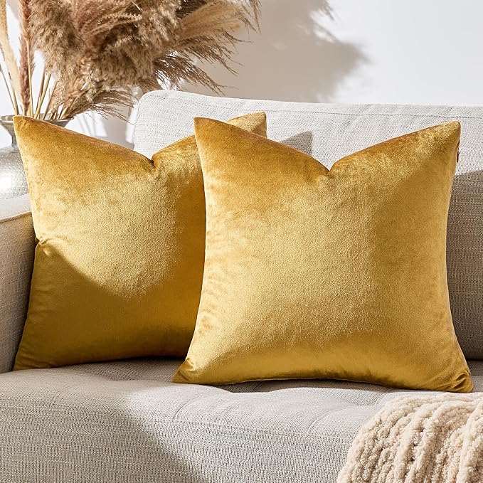 GIGIZAZA Golden Throw Pillow Covers 22x22 Decorative Velvet Cushion Covers Pack - Image 7