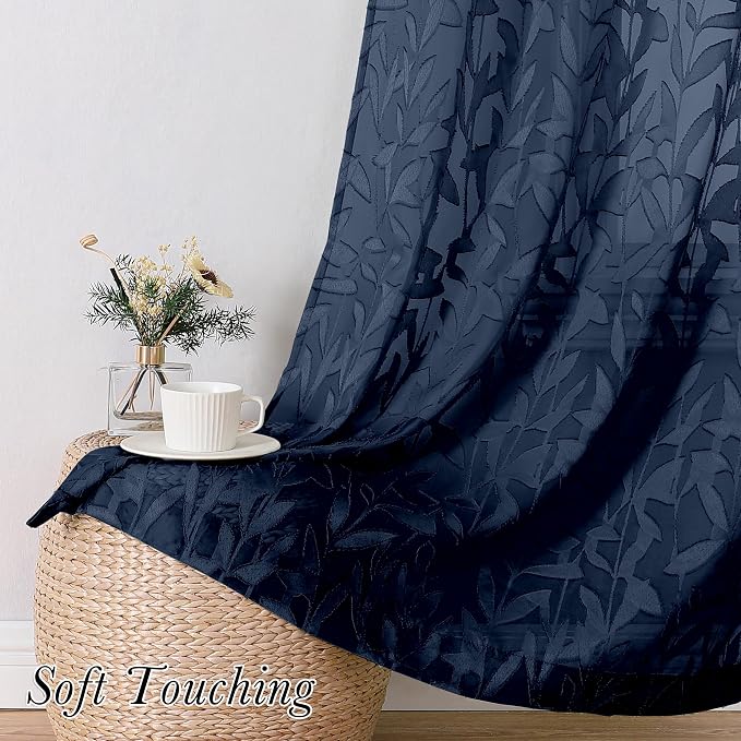 Lecloud Leia Navy Blue Sheer Curtains 54 Inch Length 2 Pcs, Rod Pockets Bedroom - Image 7