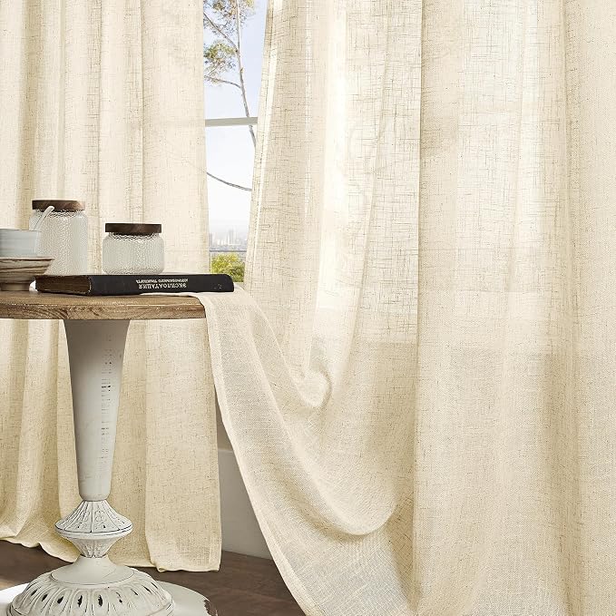 LAMIT Beige Linen Curtains 54 Inches Long - Image 8